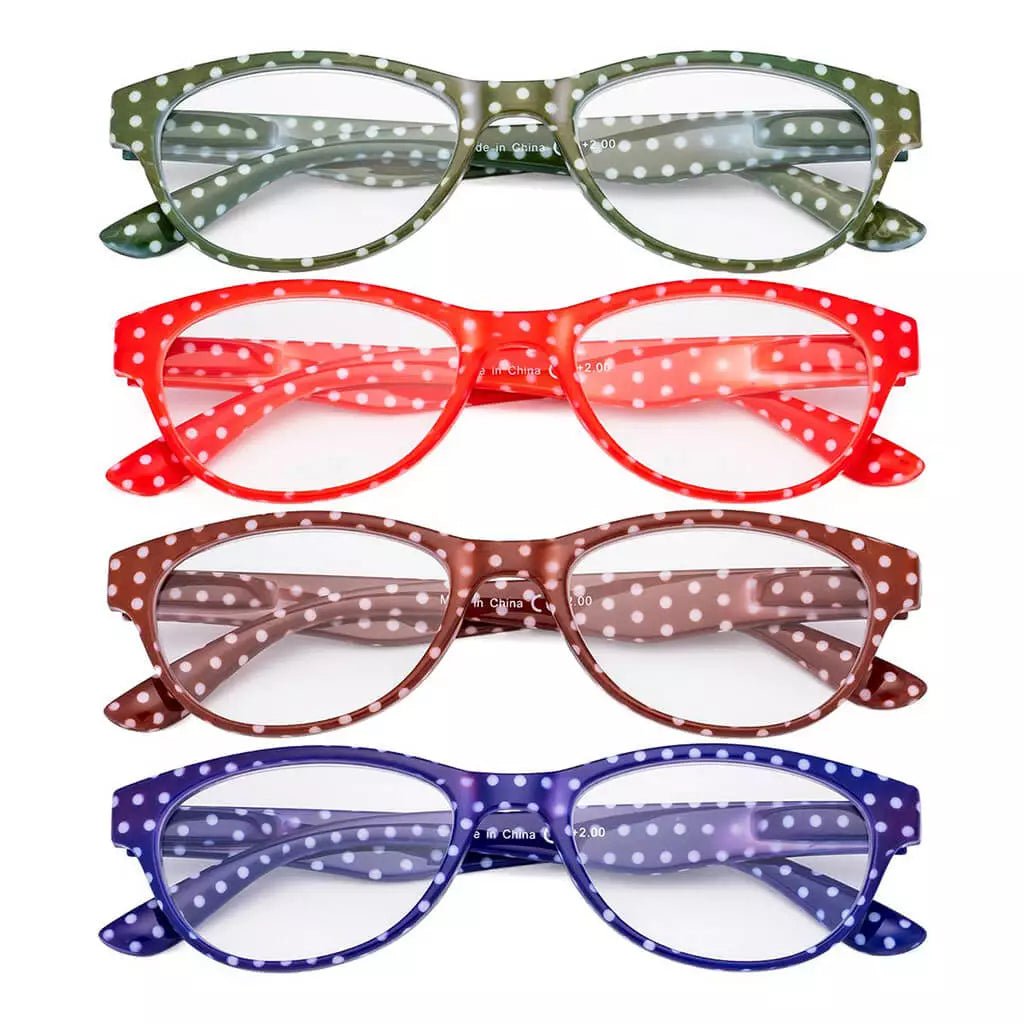 4 Pack Oval Cute Reading Glasses Colorful Polka Dots Readers R074Peyekeeper.com