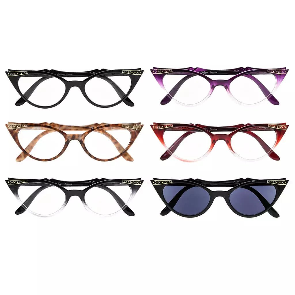 6 Pack Cat - eye Reading Glasses Include Sunshine Readers R914eyekeeper.com