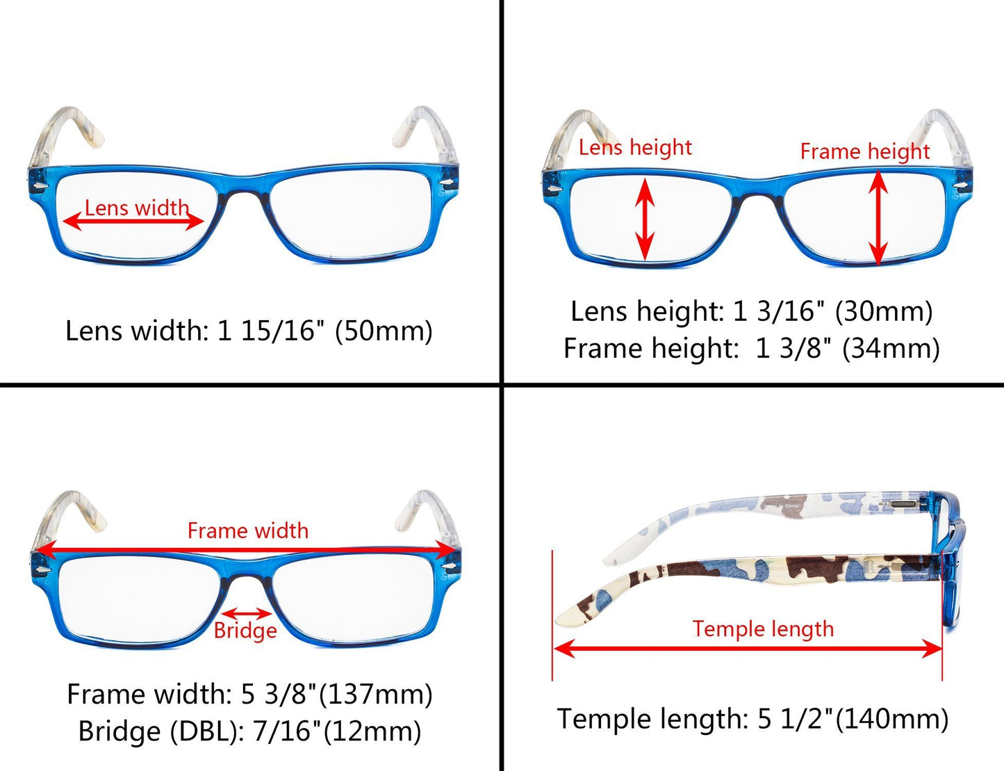 5 Pack Cute Reading Glasses with Camouflage Temples R066C