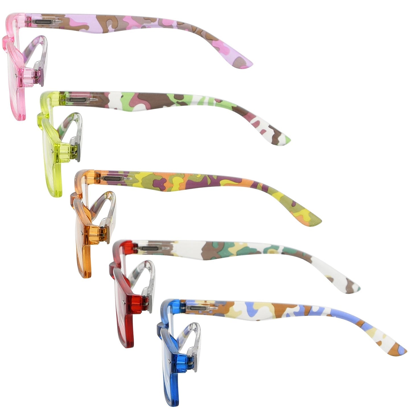 5 Pack Cute Reading Glasses with Camouflage Temples R066C