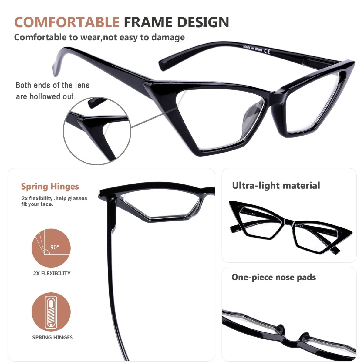 10 Pack Cat Eye Reading Glasses Stylish Readers with High Vision R2131eyekeeper.com