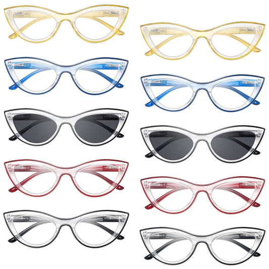 10 Pack Fashion Cat - eye Contrast Color Reading Glasses R2121eyekeeper.com