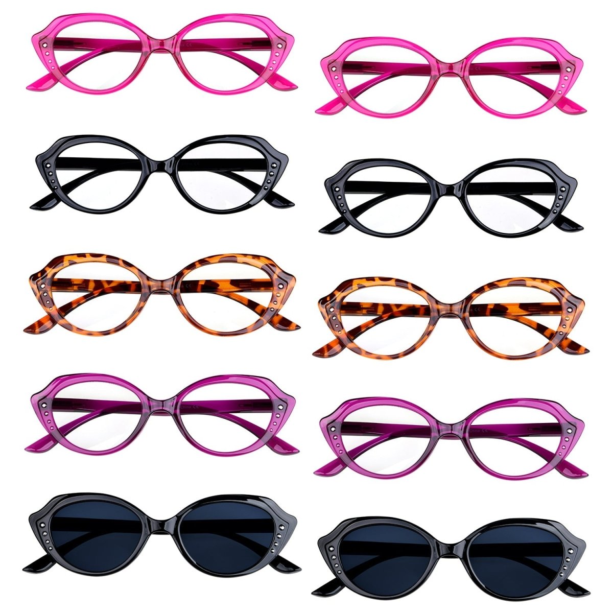 10 Pack Stylish Cat Eye Reading Glasses Rhinestone Spring Hinges Readers R2124eyekeeper.com