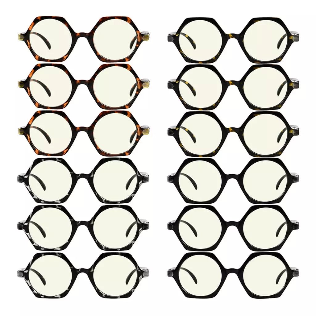 12 Pack Hexagon Blue Light Filter Retro Small Computer Readers UV2009eyekeeper.com