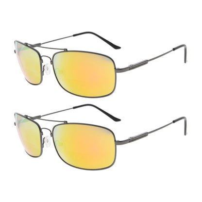 2 Pack Rectangle Metal Bifocal Reading Sunglasses Chic Readers SG1805eyekeeper.com