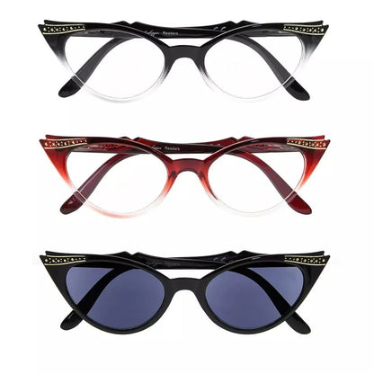 3 Pack Cat - eye Reading Glasses Include Sunshine Readers R914eyekeeper.com