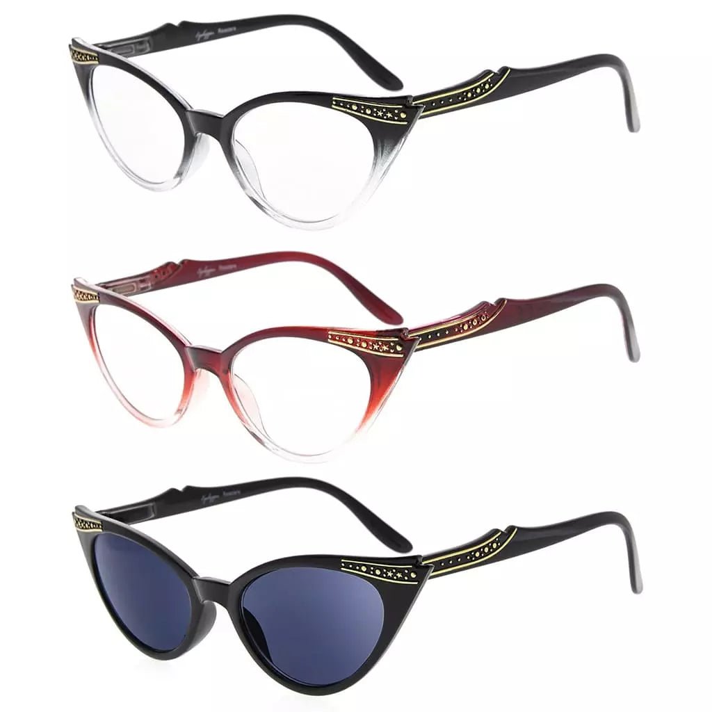 3 Pack Cat - eye Reading Glasses Include Sunshine Readers R914eyekeeper.com