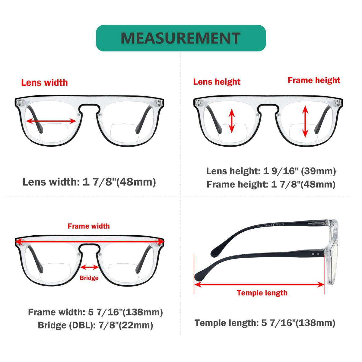 Bifocal Reading Glasses Dimension