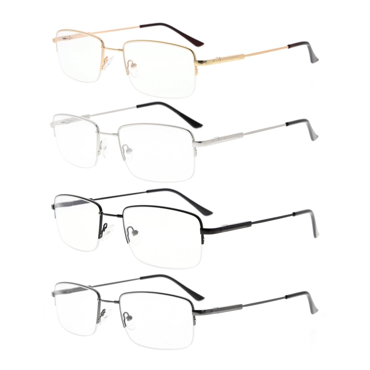 4 Pack Half - rim Reading Glasses Metal Frame Readers R1702eyekeeper.com