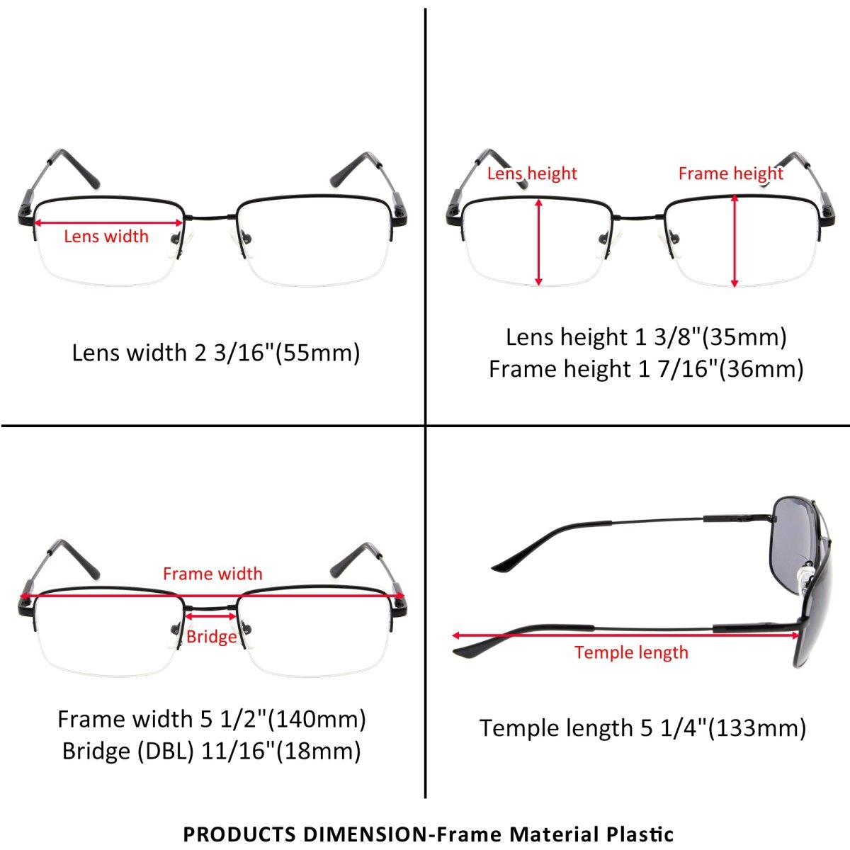 4 Pack Half - rim Reading Glasses Metal Frame Readers R1702eyekeeper.com