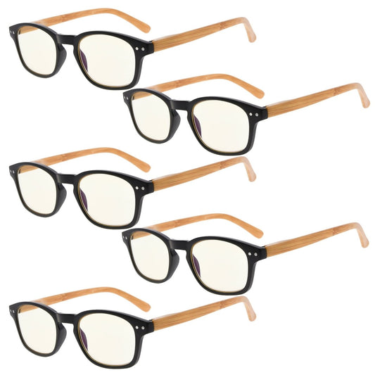 5 Pack Bamboo - look Temples Blue Light Filter Reading Glasses CG034eyekeeper.com