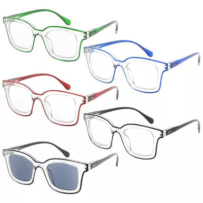 5 Pack Chic Double Color Reading Glasses Square Readers R2105eyekeeper.com