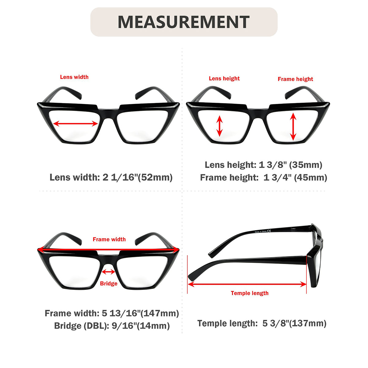 5 Pack Oversized Cat-eye Design Reading Glasses Women R2138