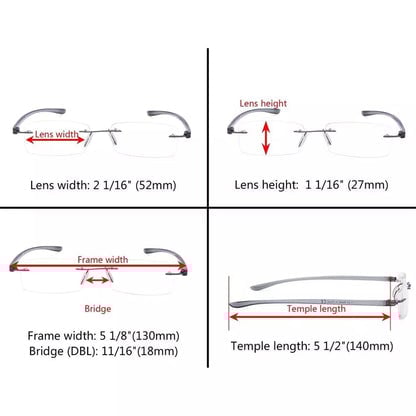 Small Lenes Rectangle Reading Glasses Rimless Readers R14001eyekeeper.com