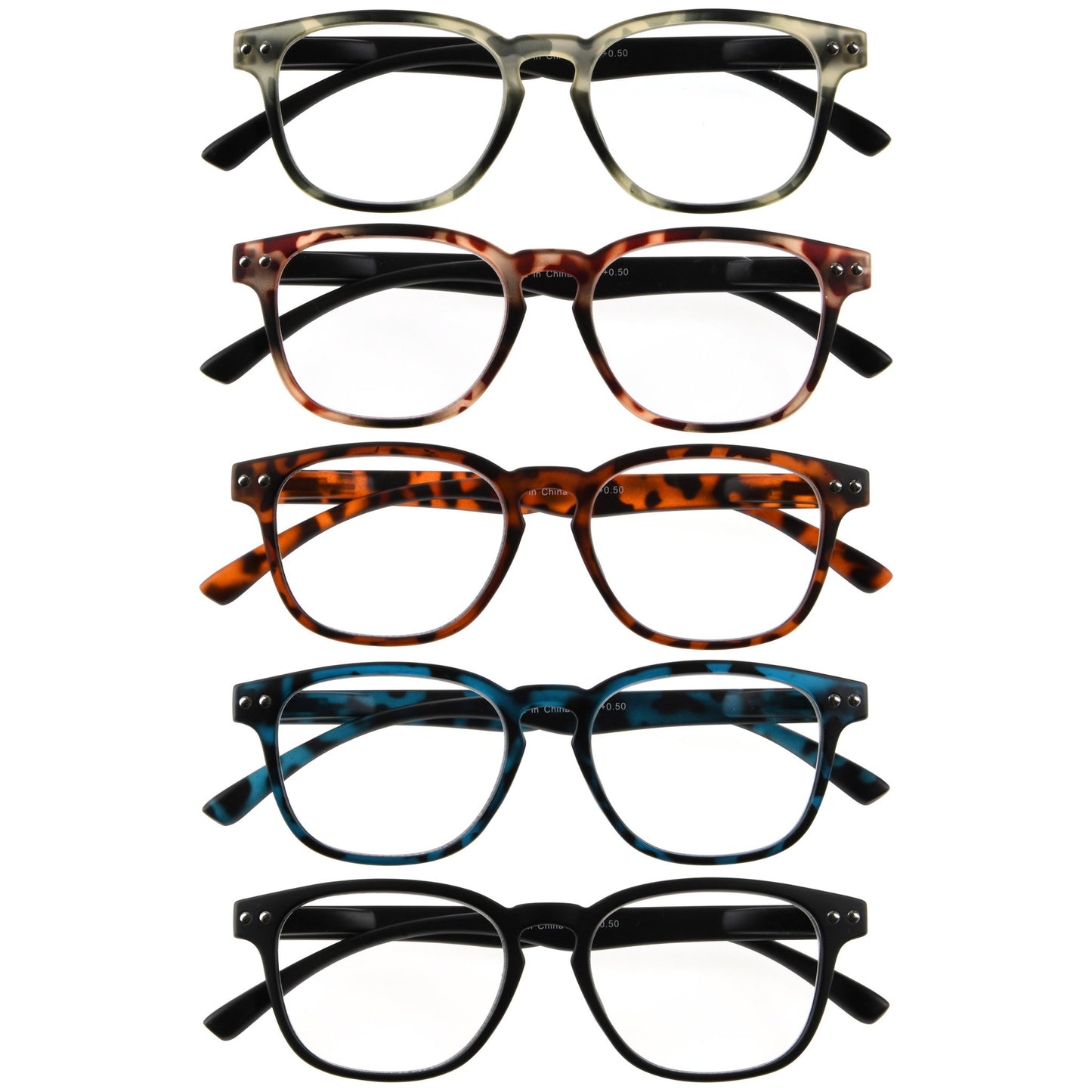 5 Pack Retro Square Reading Glasses for Women Reading R079